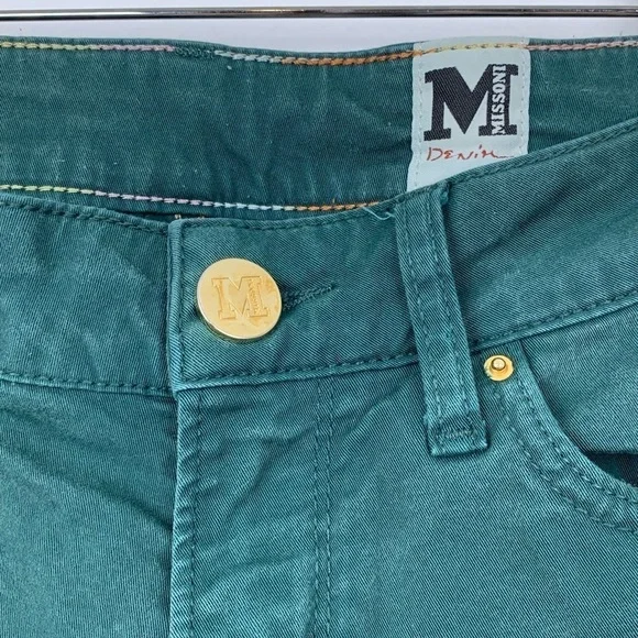 M Missoni Denim Jeans Green Low Rise Skinny Size 26 Designer Italy Cotton Blend - Picture 2 of 16